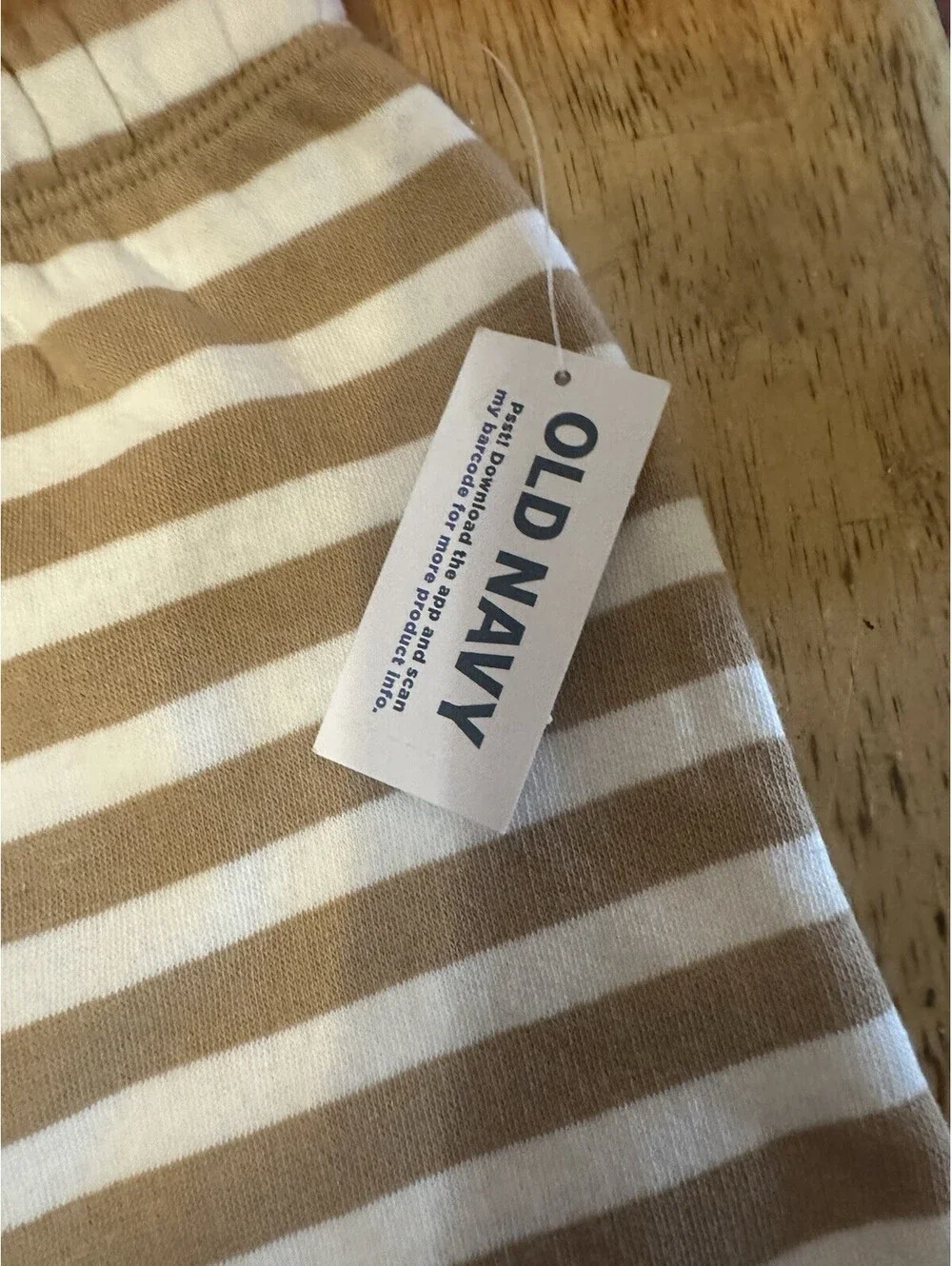 Old Navy Infant Baby Fleece Joggers Striped 18-24 months Tan & White NWT